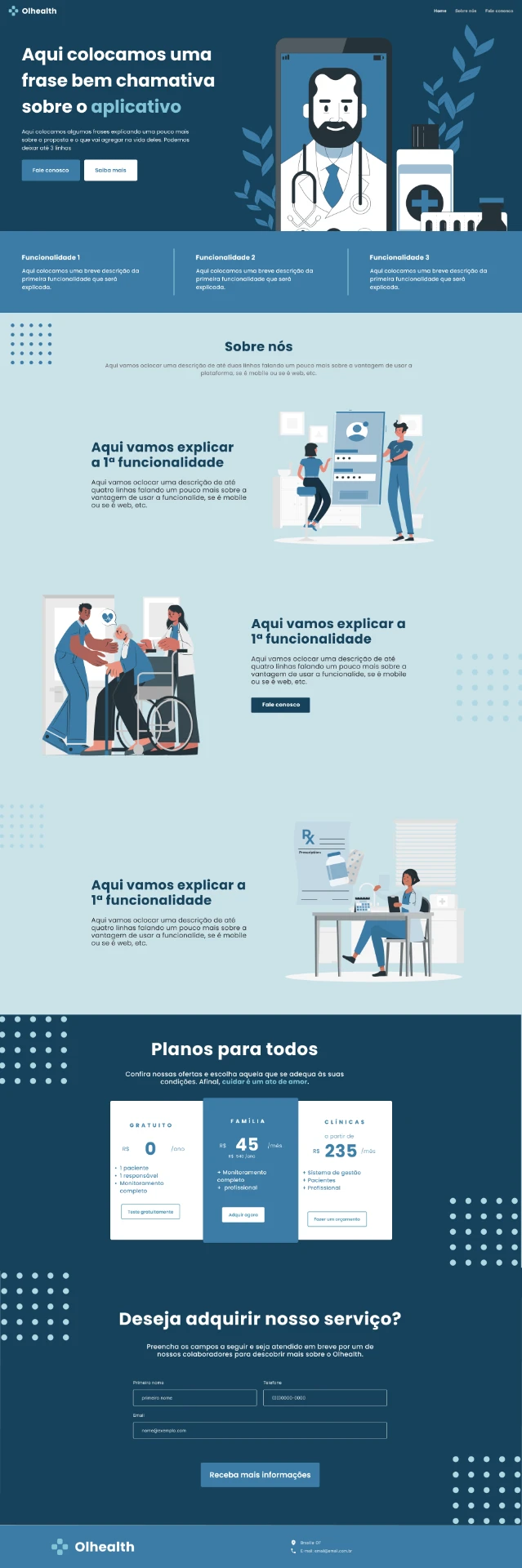 Landing page do Olhealth, app de acompanhamento médico contínuo