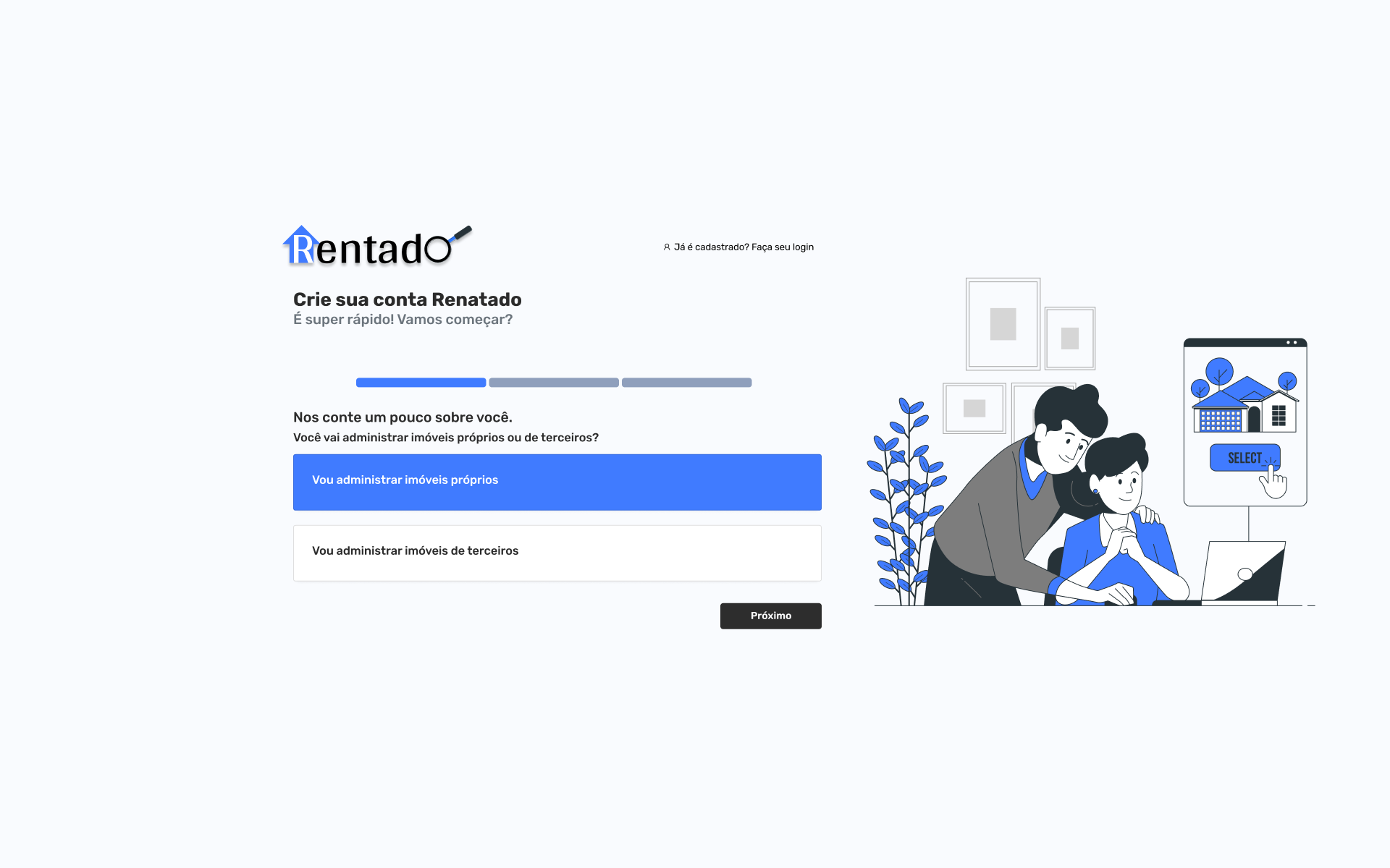 Onboarding — perfil do locador