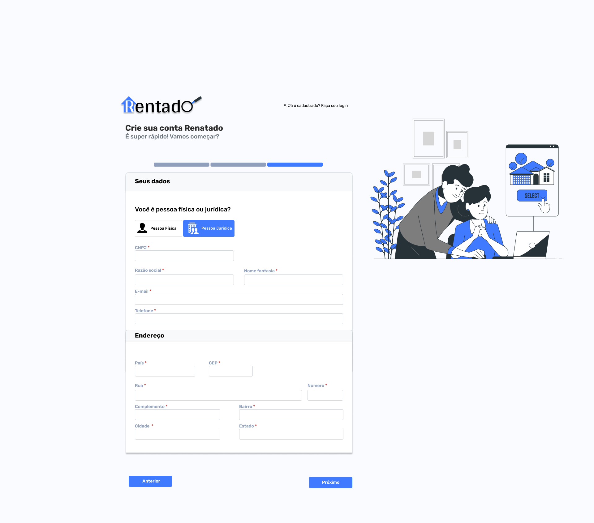 Cadastro — dados e endereço