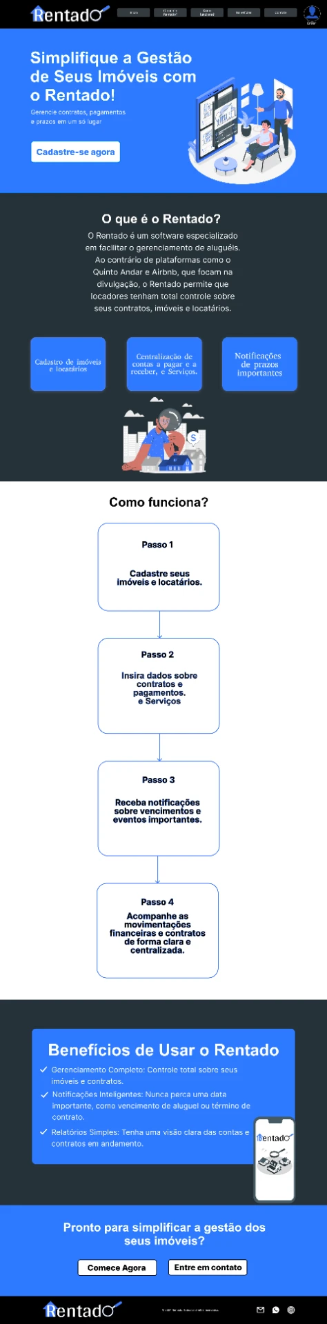 Landing page do Rentado, software de gestão de aluguéis